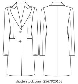 women double-breasted long blazer vector design illustration design