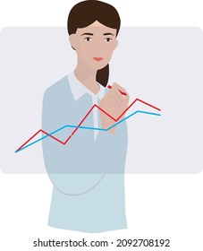 Women draws chart vector illustration for design