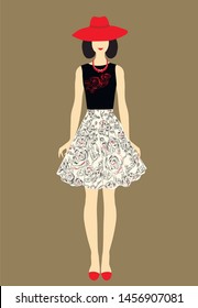 Women dress. Beautiful dress for woman  with a decorative flowers  pattern. Abstract pink flowers on a blue background brush hand-painted. Fashion for women dresses with horizontal stripes
