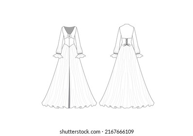 Women Dress Black and White Sketch files fully editable