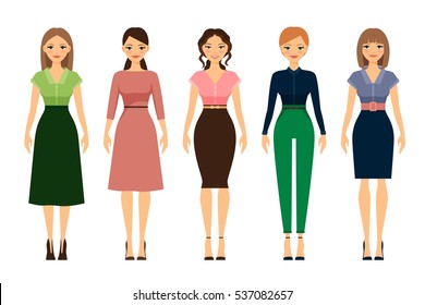 Women dress code romantic style icons on white background. Vector illustration.