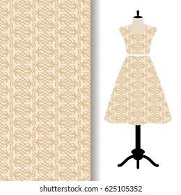 Women dress fabric pattern design on a mannequin with yellow geometric pattern. Vector illustration