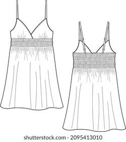 WOMEN DRESS FRONT AND BACK FLAT SKETCH VECTOR