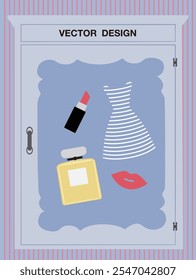 women dress lipstick lips lovely perfume cannel bag diamond shoes pink heart cute concept closet dressing table dresser art design template vector element decoration abstract editable banner cover