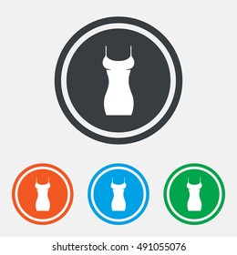Women dress sign icon. Intimates and sleeps symbol. Graphic design web element. Flat women dress symbol on the round button. Vector