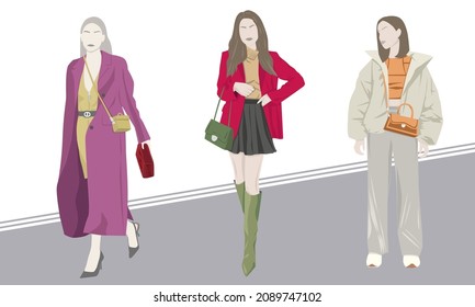 Women dressed in different styles, fashion