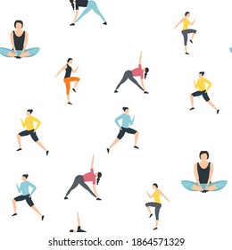 Women dressed in sports clothes in Flat cartoon style seamless pattern background. Vector illustration EPS10