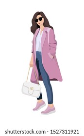 Women dressed in stylish trendy clothes, fashion girls, models wearing modern autumn outfit, female cartoon characters, vector illustration