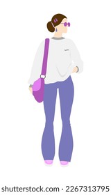 women dressed in trendy clothes. Fashionable casual outfit. Flat cartoon colorful vector illustration.