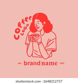 Women drinking coffee. Hand drawn style vector design illustrations. Logo