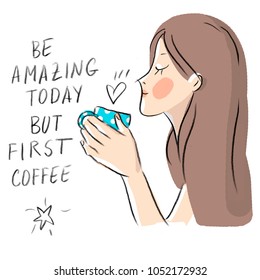 Women drinking coffee motivation illustration