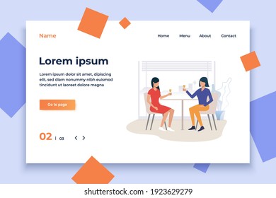 Women drinking together. Friends, communication, sitting. Women friendship concept. Vector illustration for website, landing page, online store