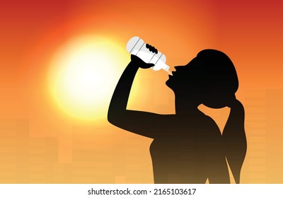 Women Drinking Water Heat Wave Sweaty Stock Vector (Royalty Free ...