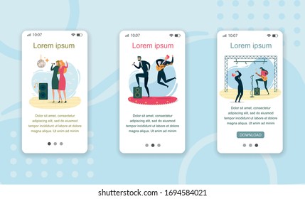 Women Duet or Pair Singing Together, Karaoke Concept. Rock Group Performing at Stage, Musician Jumping with Guitar, Illuminated Show with Guitarist and Singer Flat Cartoon Vector Illustration.
