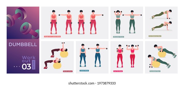 Women Dumbbell Workout Set Women Workout Stock Vector (Royalty Free ...