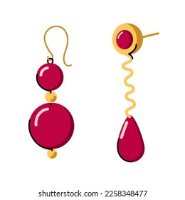 Women earrings, drop and dangle doodle hand drawn jewelry illustration. Hand made, craft jewelry concept.