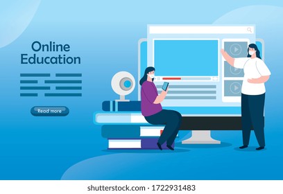 women in education online with computer vector illustration design