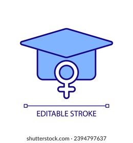 Women education RGB color icon. Gender equality. Female leadership. Human right. Women empowerment. High school. Isolated vector illustration. Simple filled line drawing. Editable stroke