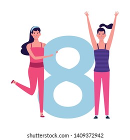 women with eight avatar cartoon character vector illustration graphic design