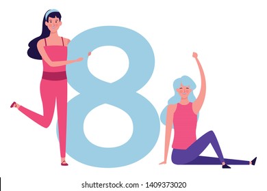 women with eight avatar cartoon character vector illustration graphic design