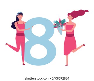 women with eight and flowers avatar cartoon character vector illustration graphic design