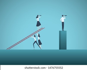 Women Emancipation, Equality And Feminism In Business Corporate Culture Vector Concept. Symbol Of Confidence, Teamwork, Success And Achievement. Eps10 Illustration.