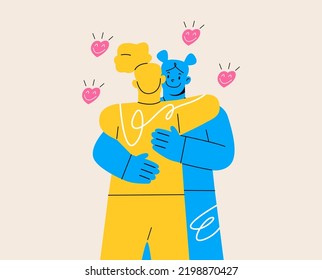 Women embracing each other, expressing love, affection. Support concept. Colorful vector illustration 
