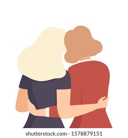 Women Embracing Each Other View From Back Vector Illustration