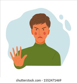 Women emotional portrait, hand drawn flat style design concept illustration of girl, female face and stopping arm avatar. Vector icon