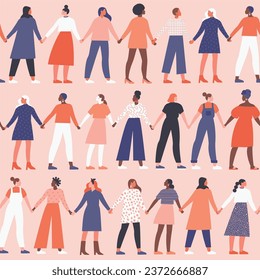 Women empower women illustration collection. International womens day 8 of march seamless pattern in vector. Feminist illustration concept.