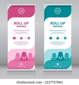 Women empowerment or business women themed modern roll up banner template, Standee template, X-banner template, Flag banner