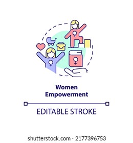 Women empowerment concept icon. Society development. Solution to overpopulation abstract idea thin line illustration. Isolated outline drawing. Editable stroke. Arial, Myriad Pro-Bold fonts used