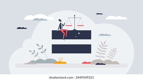 Women empowerment and fight against discrimination tiny person concept. Female determination and activities for equal opportunities and rights vector illustration. Feminist movement and activism.