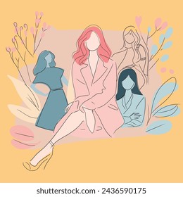 Women Empowerment hand drawn women sitting posing for social media post for International Women's Day march 8