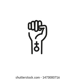 Women Empowerment Line Icon. Hand, Protest, Leader. Girl Power Concept. Can Be Used For Topics Like Demonstration, Discrimination, Sisterhood