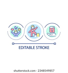 Women empowerment loop concept icon. Feminist movement. Supporting women initiatives abstract idea thin line illustration. Isolated outline drawing. Editable stroke. Arial font used