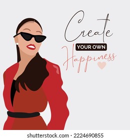Women empowerment quote illustration - Create your own happiness vector