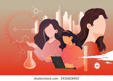 Women Empowerment in Science - Artificial Intelligence, Statistics and Machine Learning in Scientific Research Illustration as EPS 10 File