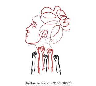 women empowerment vector with women face, and black and red hands design with white background. eps10 available.