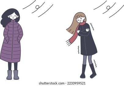 Women endure the cold in winter clothing