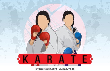 Women, engaged in martial arts karate. Karate girls in a fighting pose. Female karate.