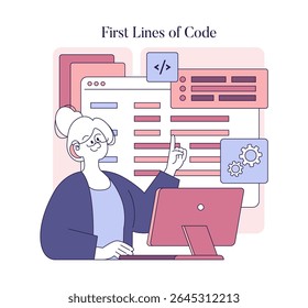 Women engaged in programming showcasing the initial steps in coding, emphasizing their contributions to the tech field. This scene combines technology and creativity, highlighting empowerment in AI.