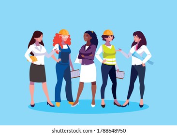 Design von Frauen-Ingenieuren, Arbeiter-Beruf, Bautechnik und Beruf Thema Vektorgrafik
