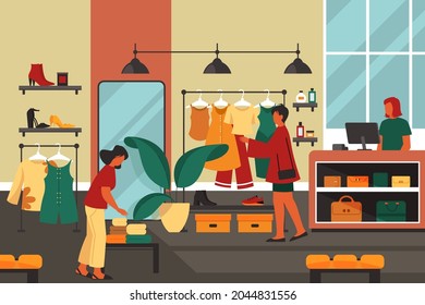 Women enjoy shopping in mall, banner or background