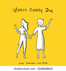 Women equality day vector hand drawn. Two women doodle abstract illustration.