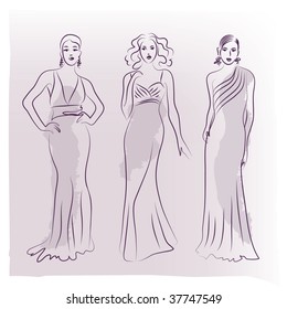 women in evening dresses, vector