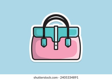 Ilustración vectorial del diseño de la bolsa o de la etiqueta adhesiva de la noche de las mujeres. Concepto de icono de objetos de moda de belleza. Icono de diseño de pegatinas de moda para chicas aislado en fondo azul.