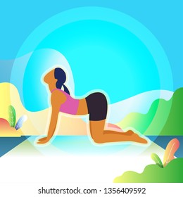 Women are exercise and yoga in the morning. background.. nature. atmosphere. tree