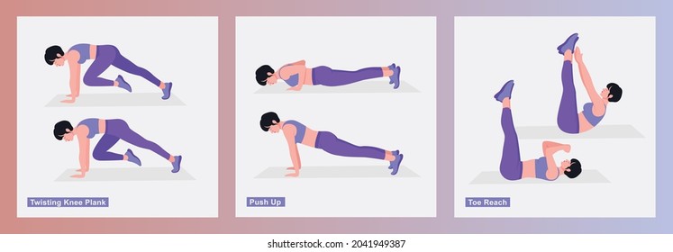 Women Exercises Set. Women doing fitness exercises
