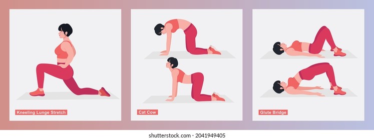 Women Exercises Set. Women doing fitness exercises